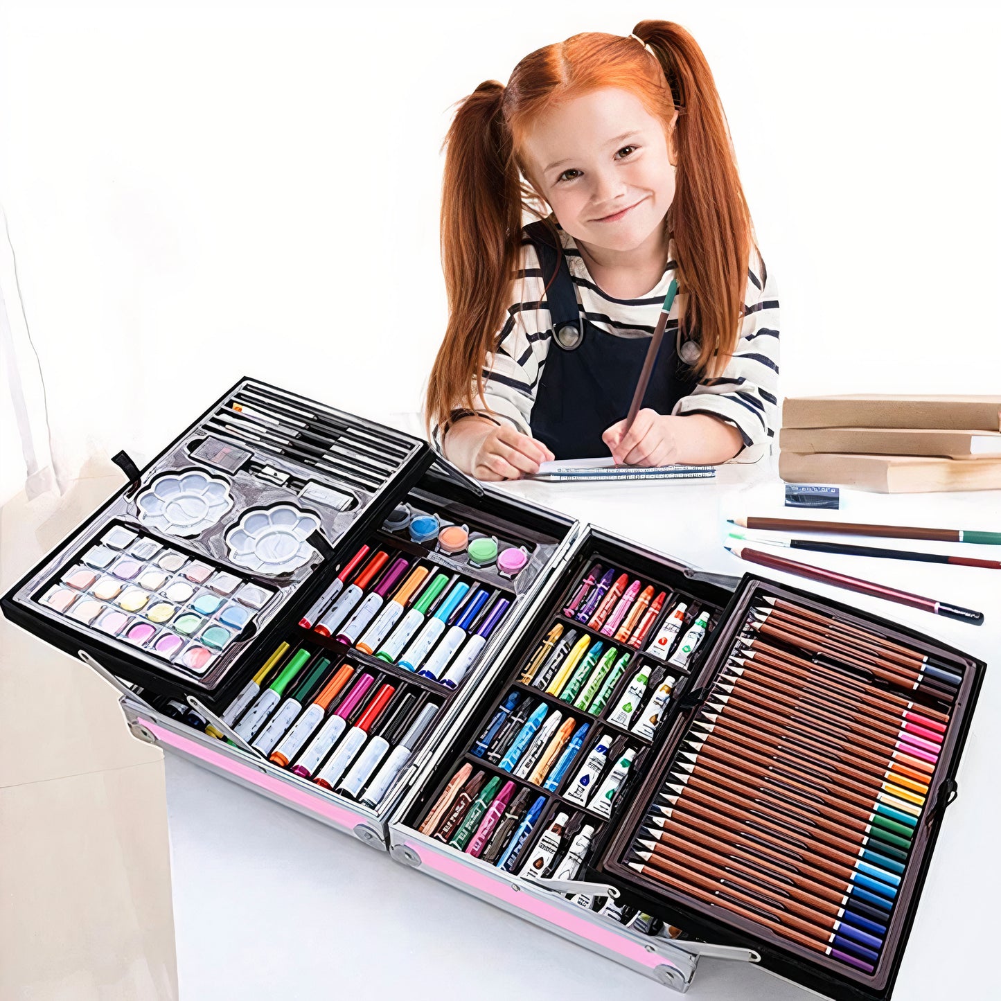 145 PCS All-in-One Art Coloring Box Set for Kids - Pink