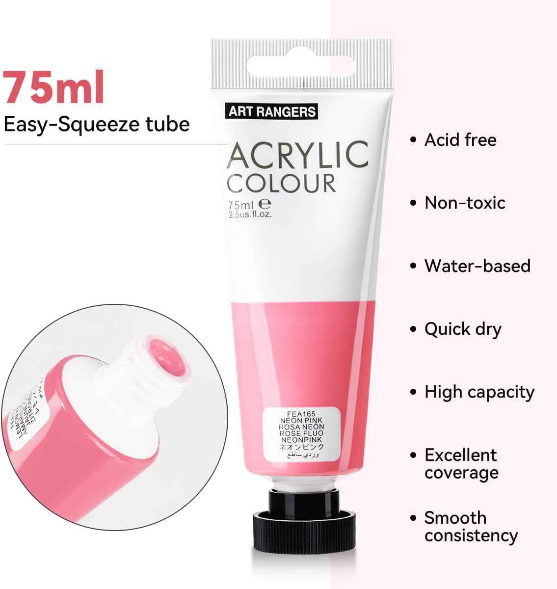 6 Tubes Acrylic Neon Colors Set 75 ml - Art rangers