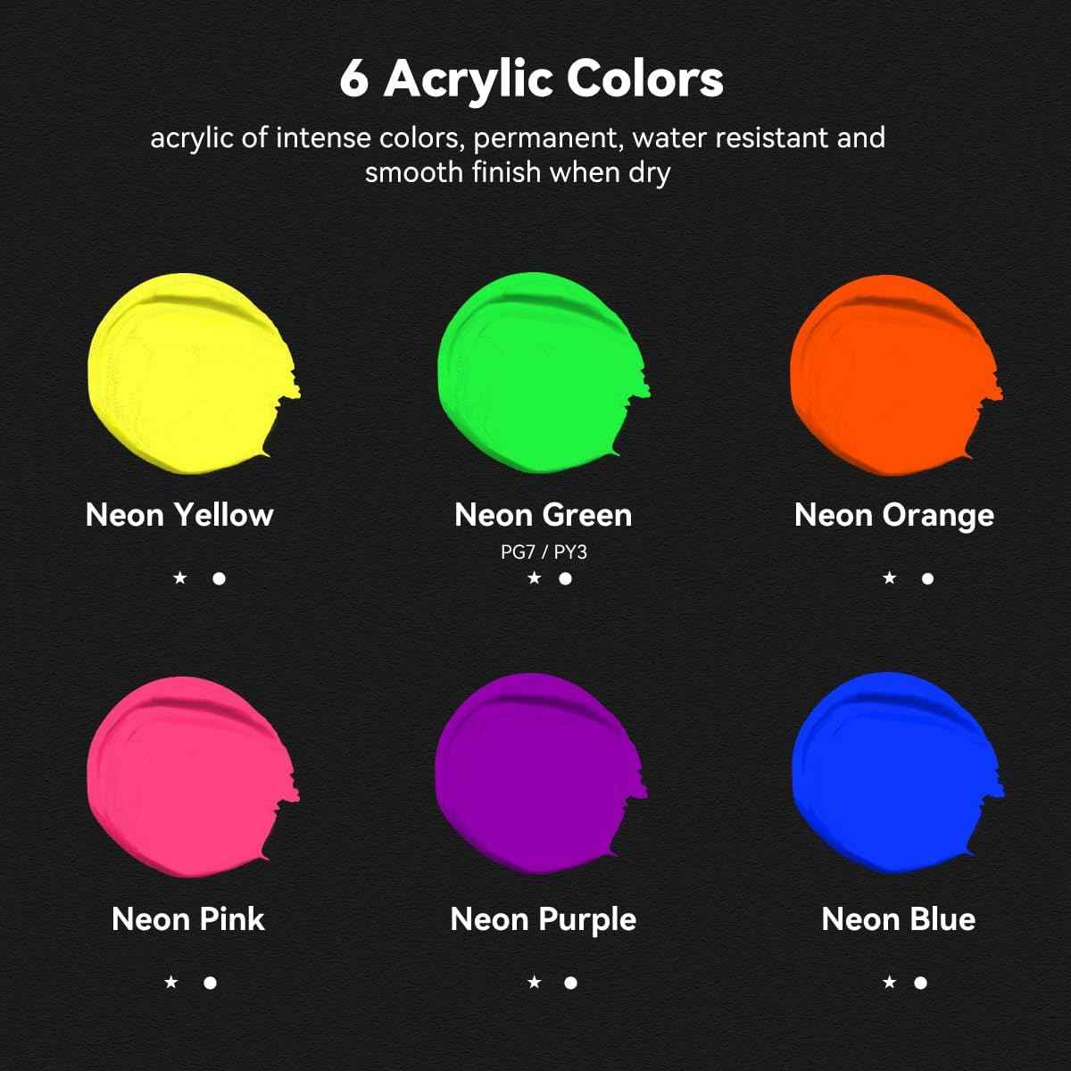 6 Tubes Acrylic Neon Colors Set 75 ml - Art rangers