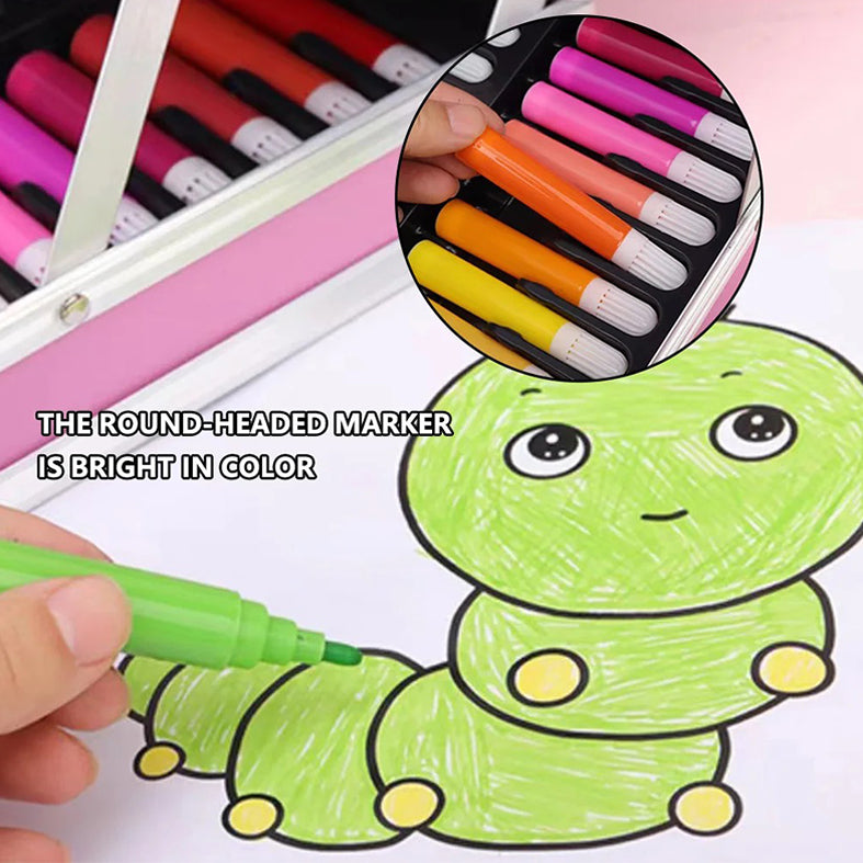 145 PCS All-in-One Art Coloring Box Set for Kids - Pink