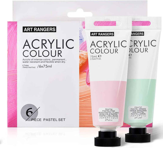6 Tubes Acrylic Pastel Colors Set 75 ml - Art rangers