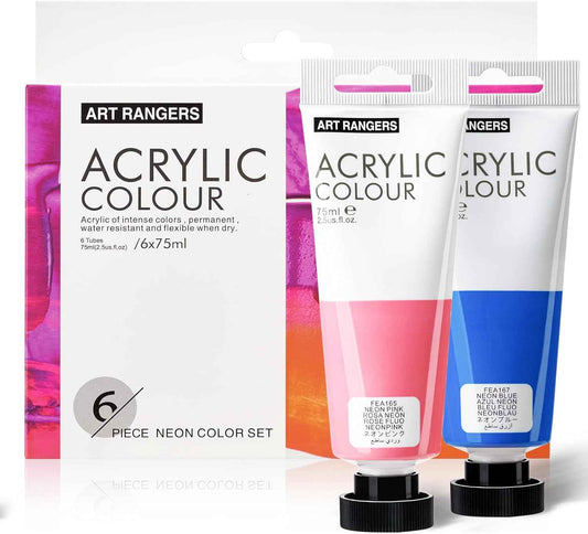 6 Tubes Acrylic Neon Colors Set 75 ml - Art rangers
