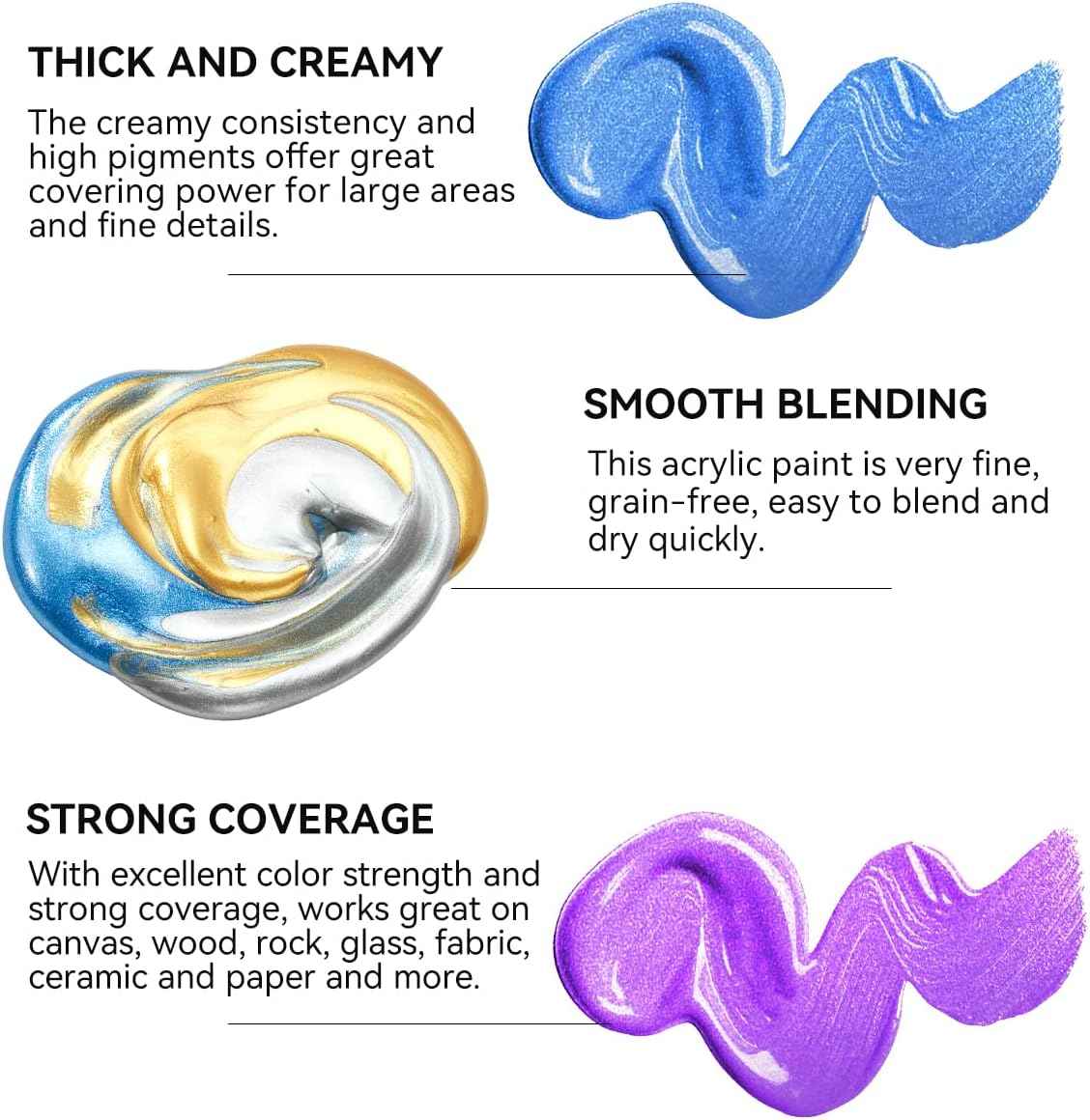 6 Tubes Acrylic Metallic Colors Set 75 ml - Art rangers