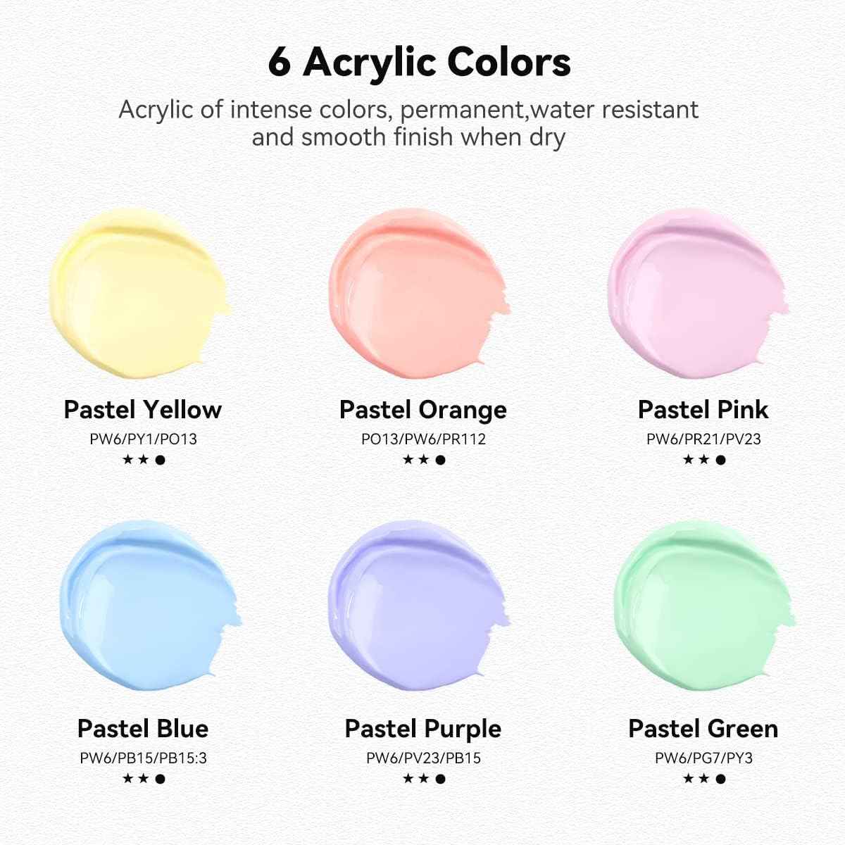 6 Tubes Acrylic Pastel Colors Set 75 ml - Art rangers