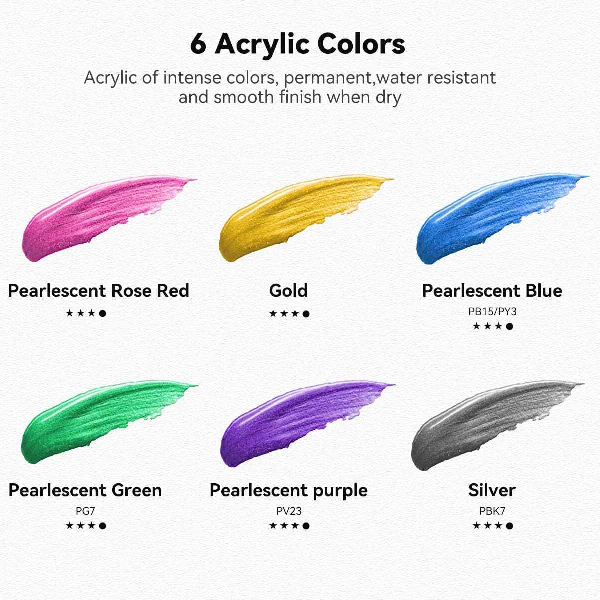 6 Tubes Acrylic Metallic Colors Set 75 ml - Art rangers
