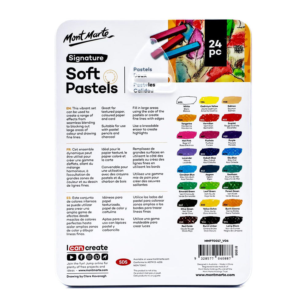 24pc Soft Pastels in Tin Box - Mont Marte
