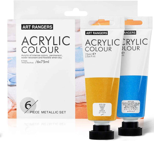 6 Tubes Acrylic Metallic Colors Set 75 ml - Art rangers