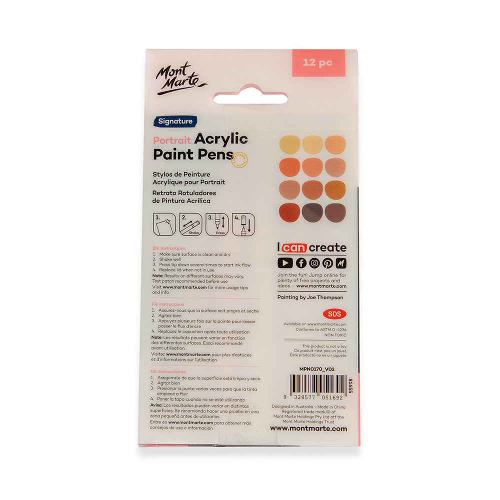 12pc Portrait Acrylic Paint Pens Broad - Mont Marte