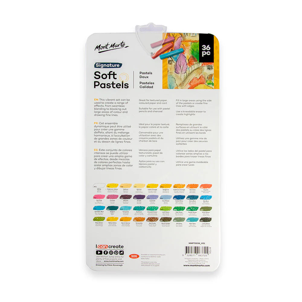 36pc Soft Pastels in Tin Box - Mont Marte