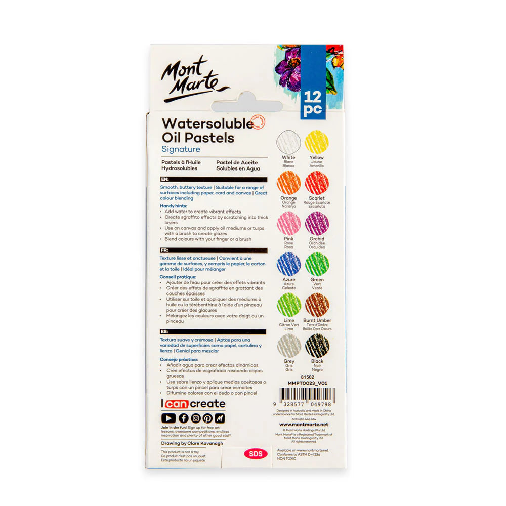 12pc Watersoluble Oil Pastels - Mont Marte