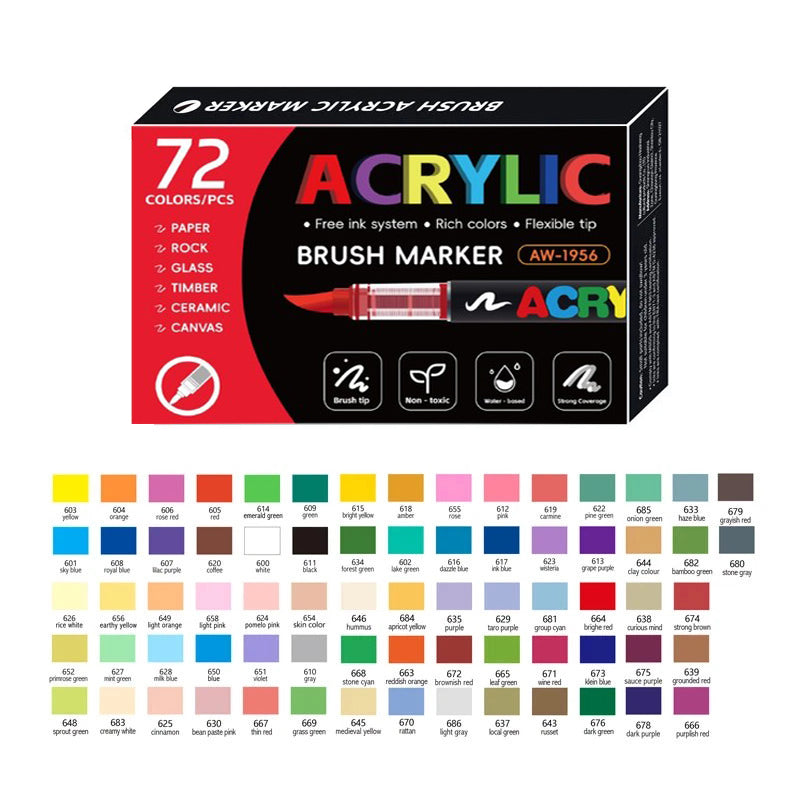 72pcs Liquid Acrylic brush pen