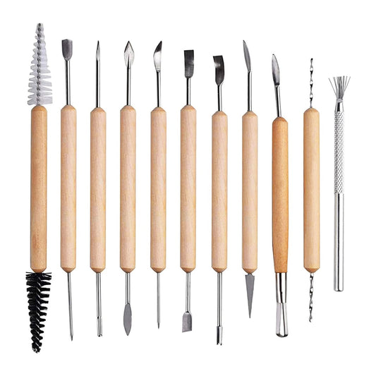 11Pcs Clay Tools Set, Metal Tipped Clay Sculpting Tools with Wood Handles