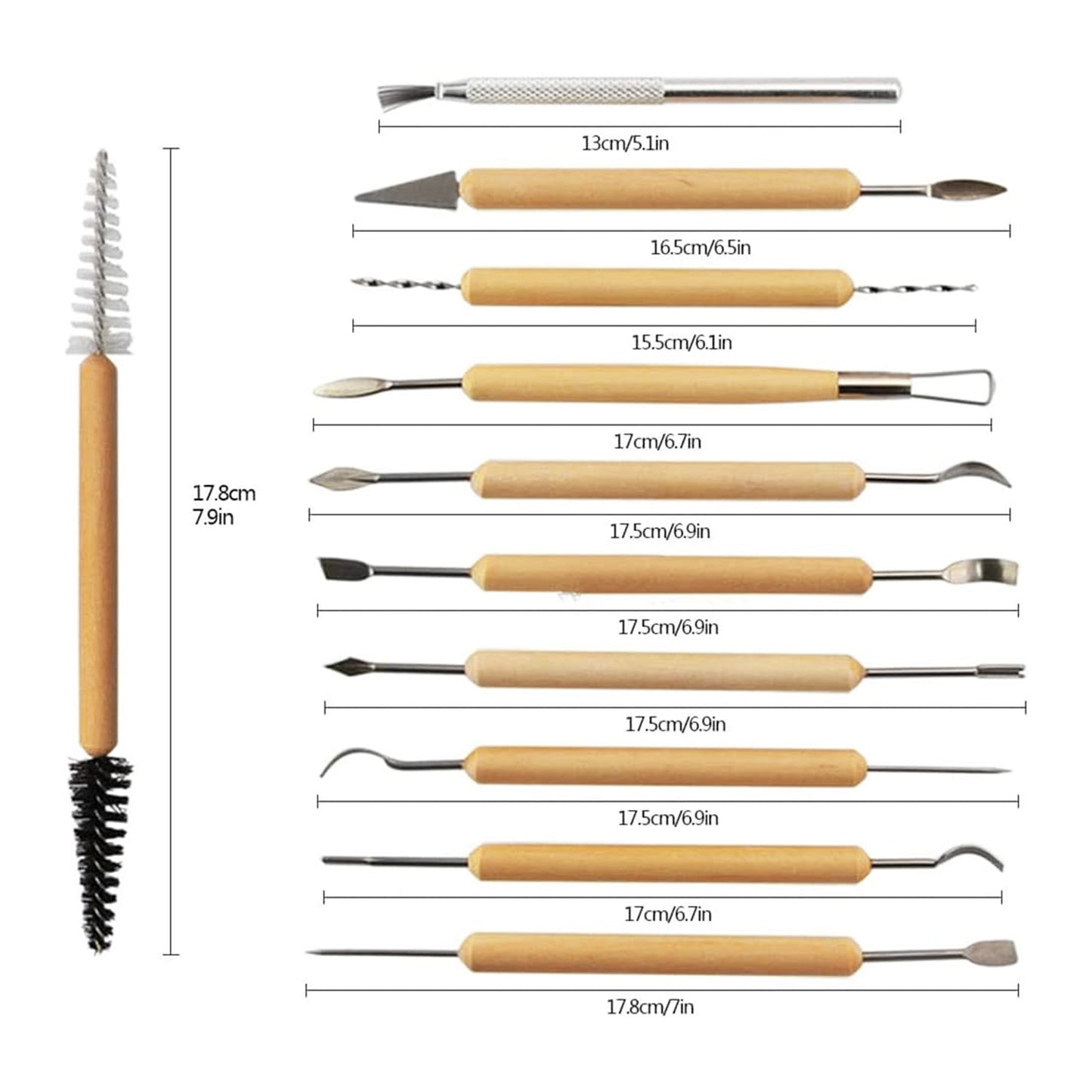  أدوات نحت الطين ذات الأطراف المعدنية ومقابض خشبية - 11 قطعة