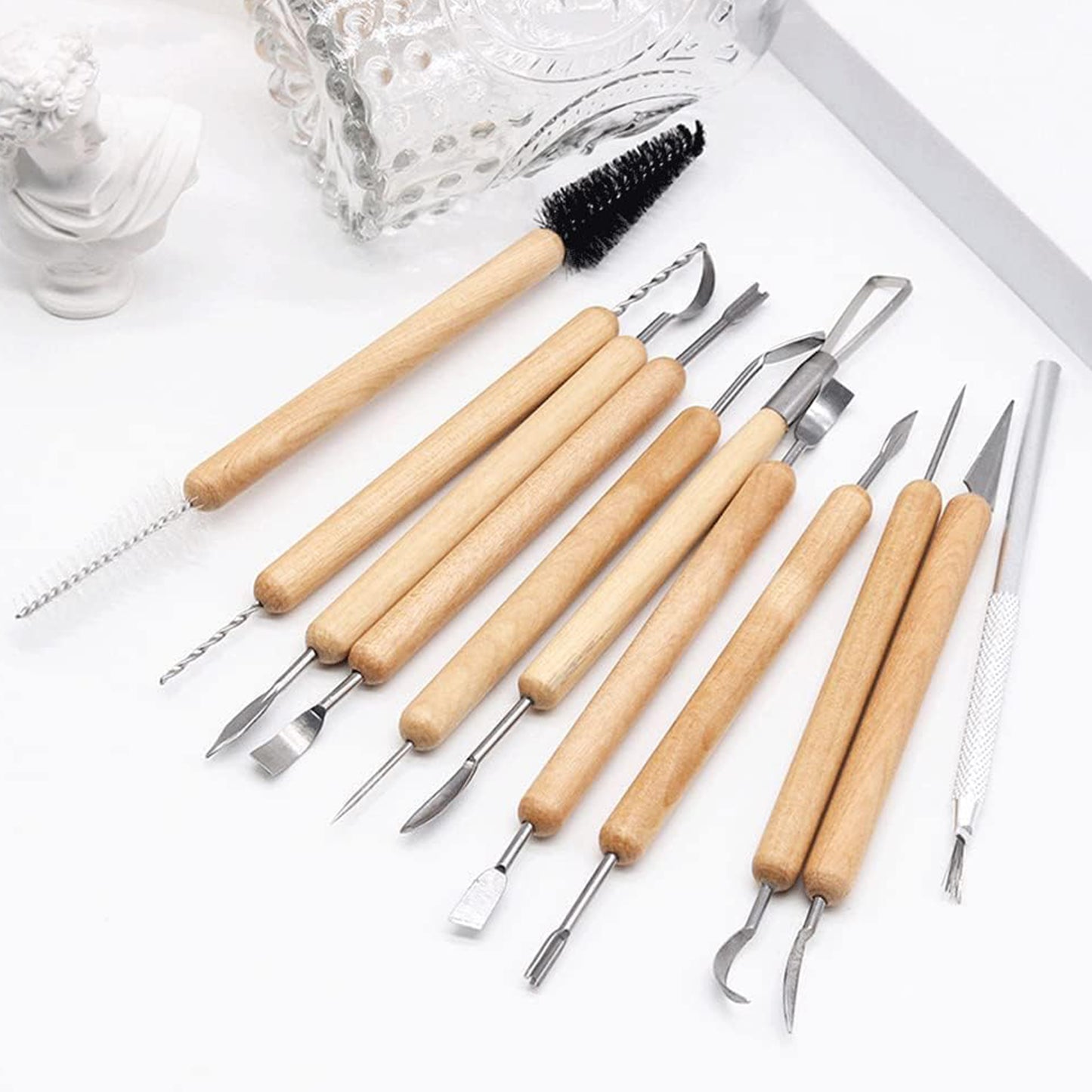 11Pcs Clay Tools Set, Metal Tipped Clay Sculpting Tools with Wood Handles