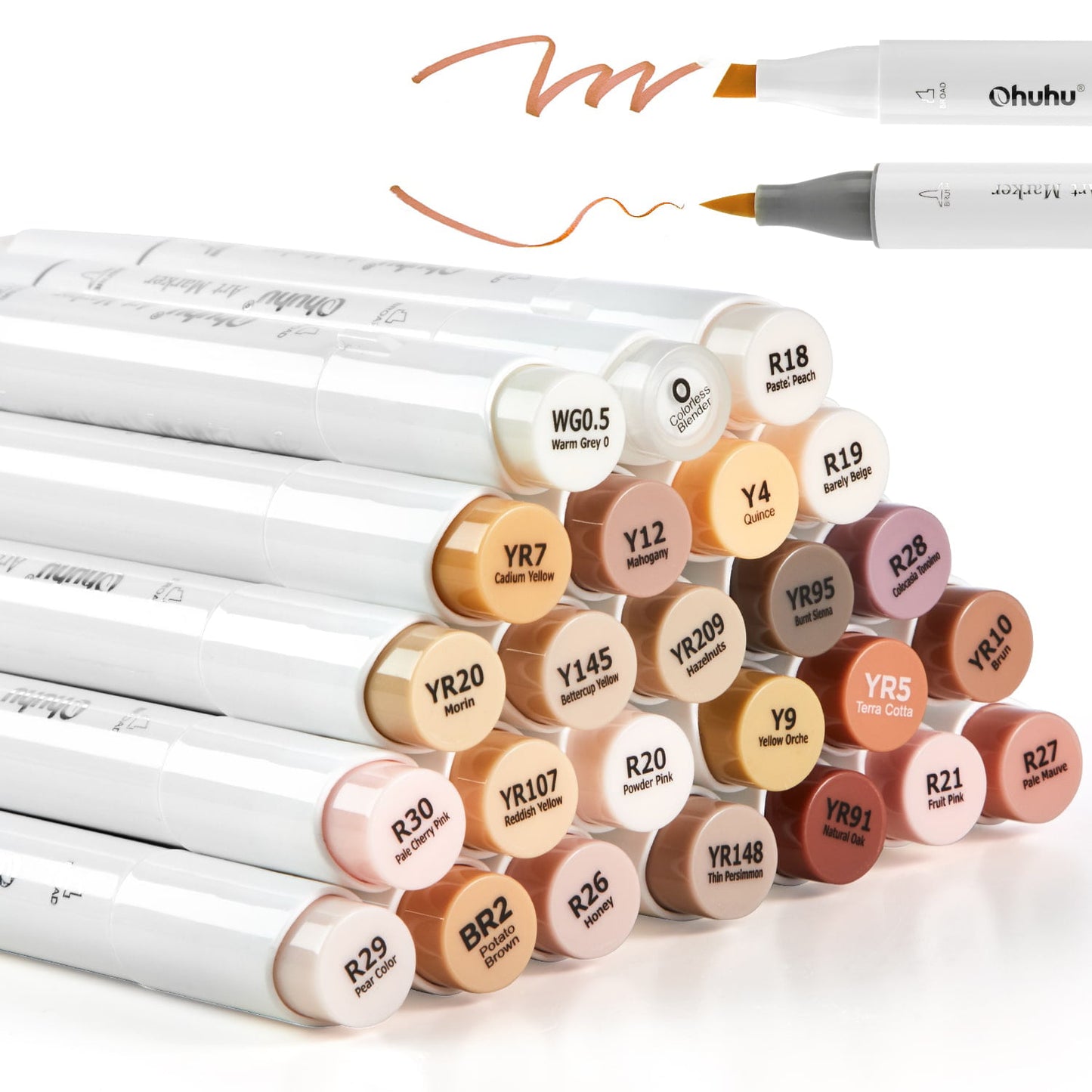 Ohuhu 24 Skin-Tone Colors Alcohol Markers - Brush & Chisel