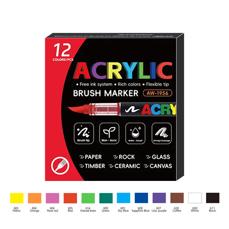 12pcs Liquid Acrylic brush pen