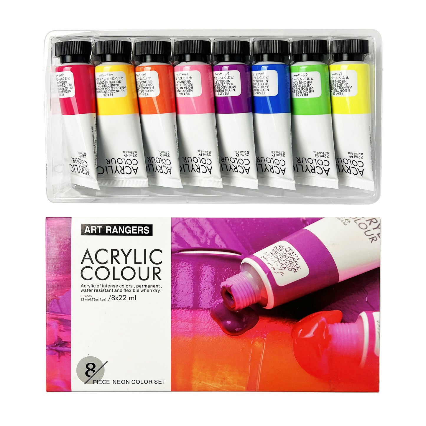 8 Tubes Acrylic Neon Colors Set 22 ml - Art rangers