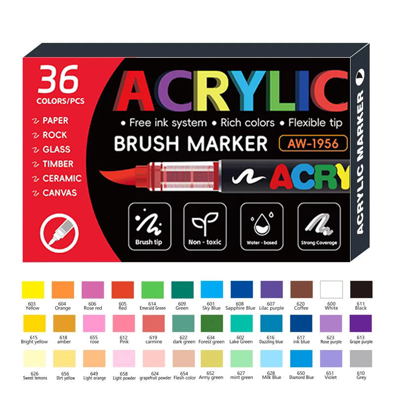 36pcs Liquid Acrylic brush pen