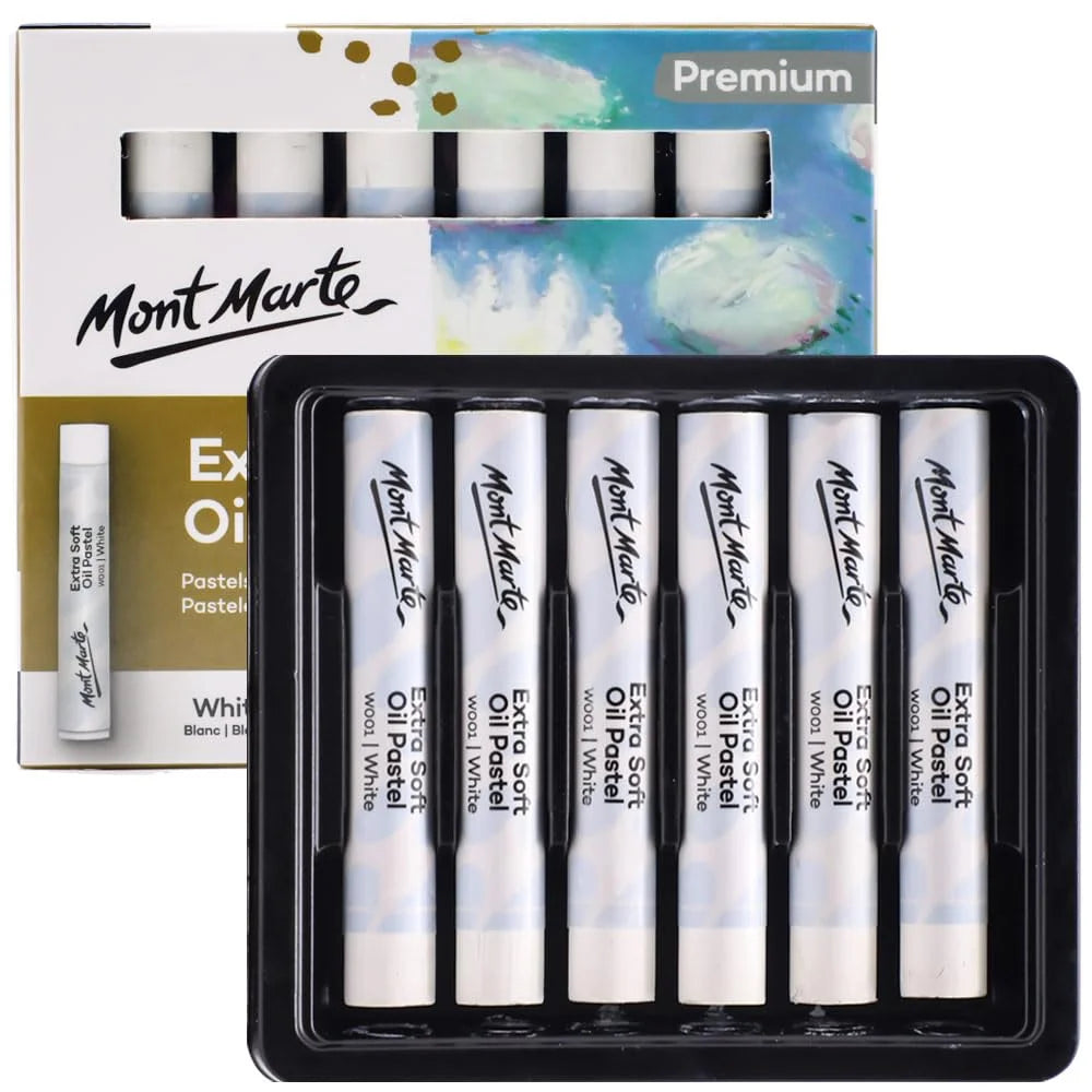 6pc Oil Pastels White Extra Soft for Blending & Highlights - Mont Marte