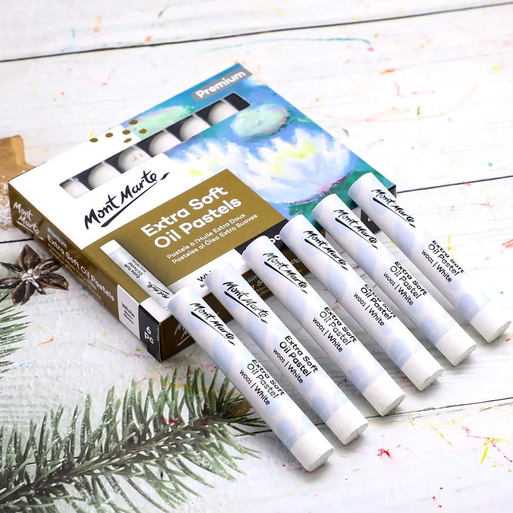 6pc Oil Pastels White Extra Soft for Blending & Highlights - Mont Marte