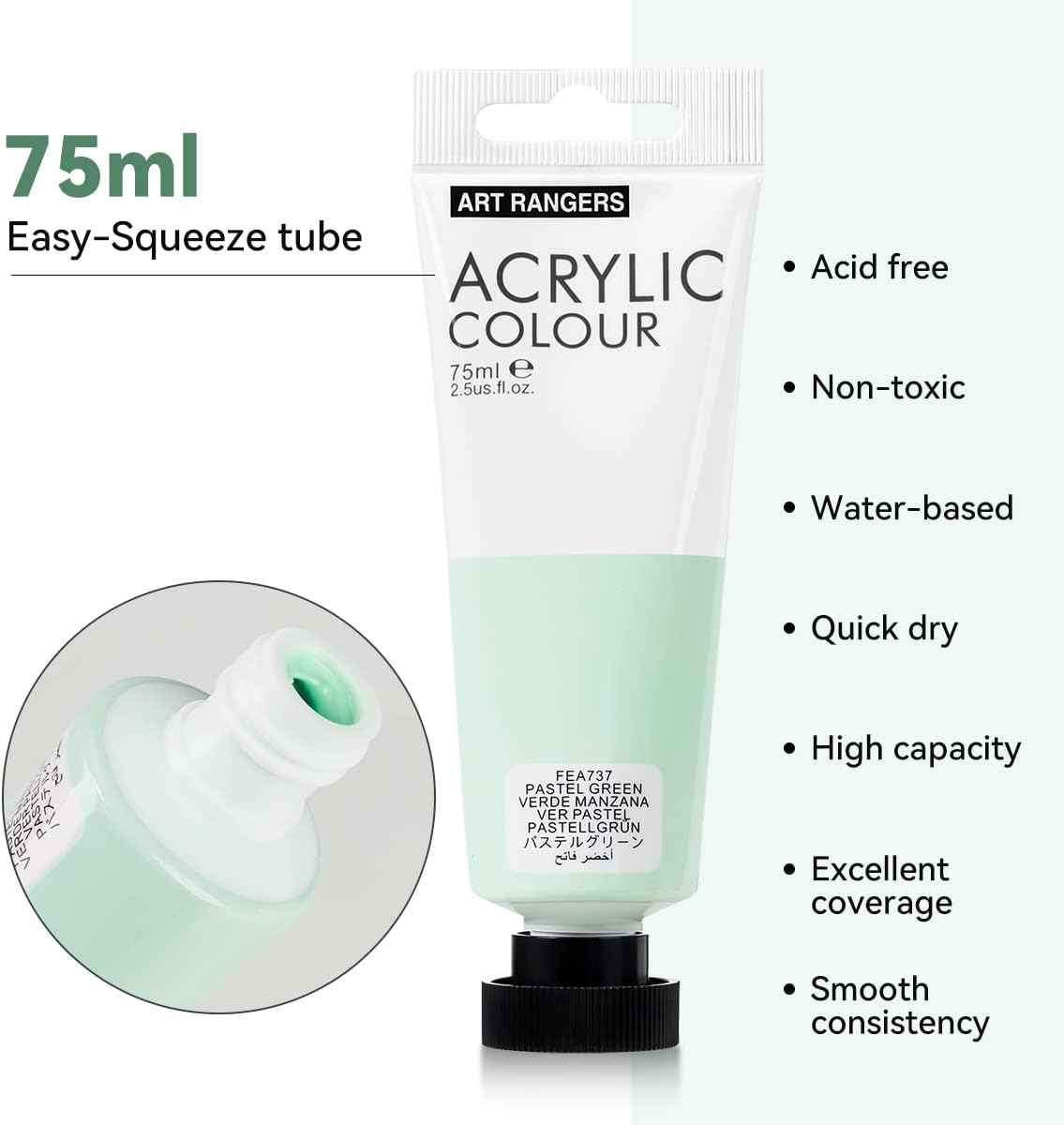 6 Tubes Acrylic Pastel Colors Set 75 ml - Art rangers