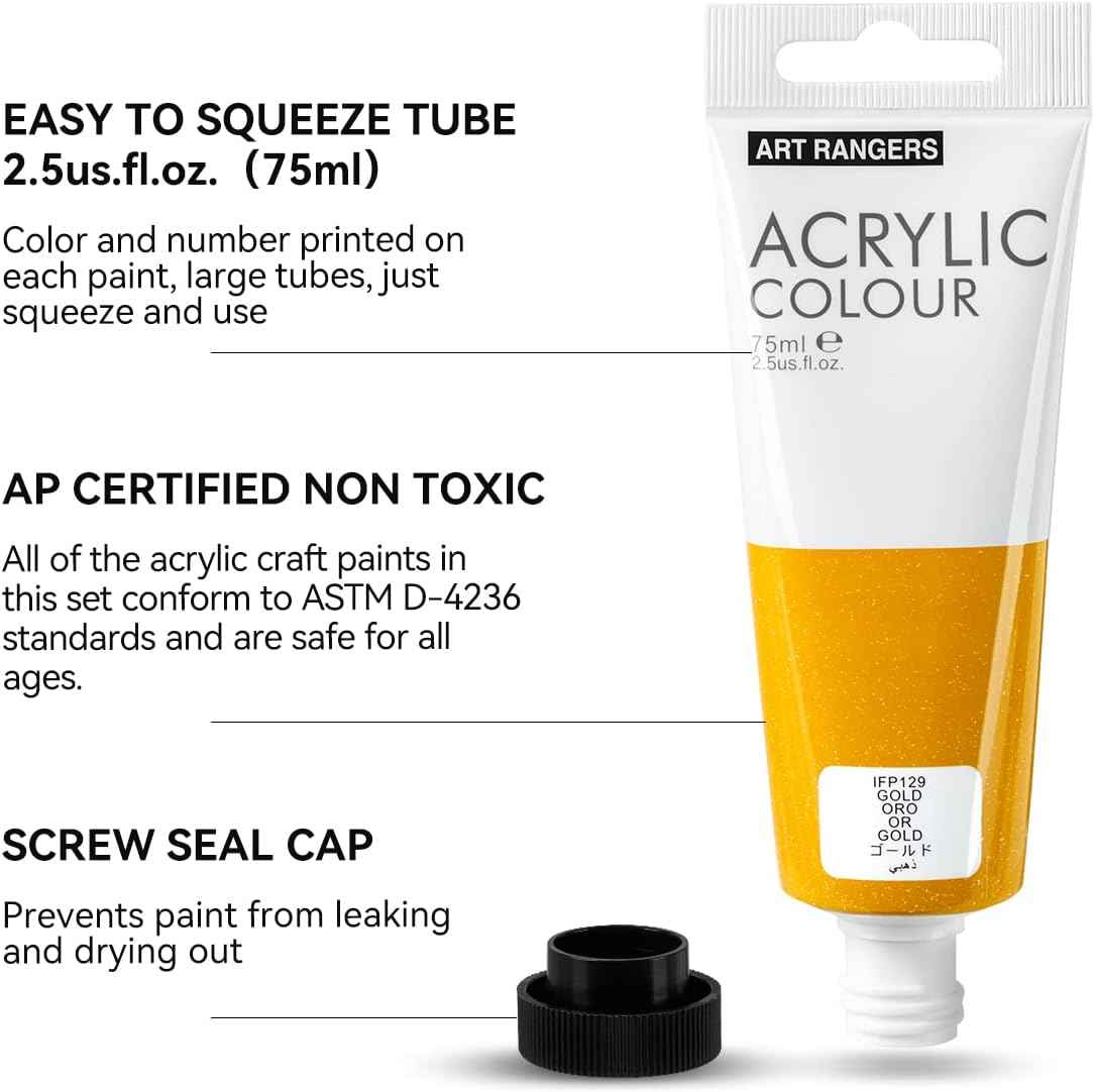 6 Tubes Acrylic Metallic Colors Set 75 ml - Art rangers