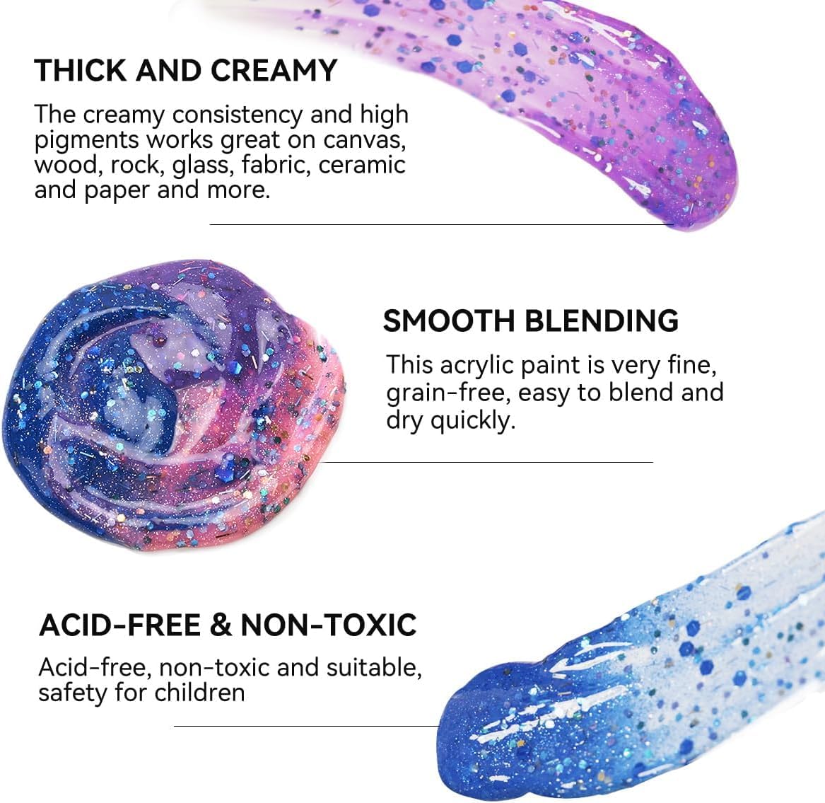 6 Tubes Acrylic Glitter Colors Set 75 ml - Art rangers