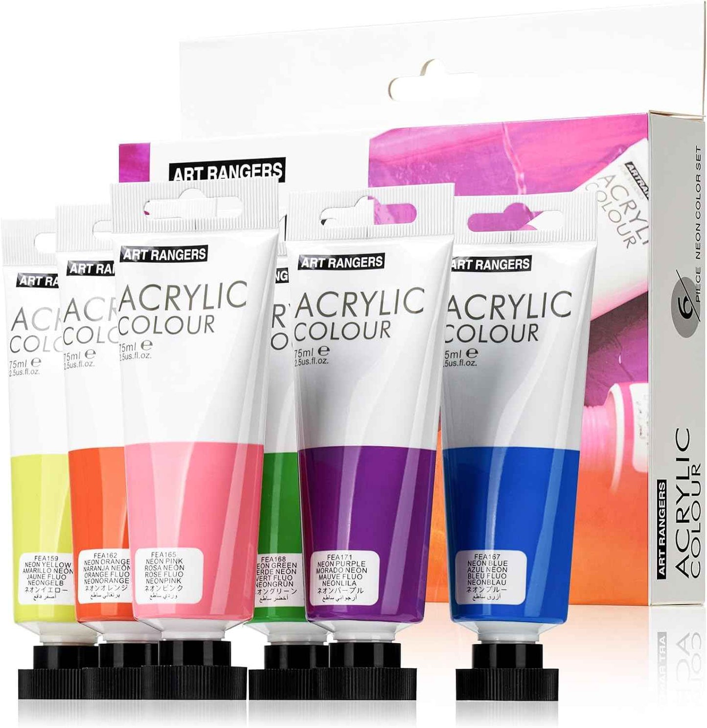 6 Tubes Acrylic Neon Colors Set 75 ml - Art rangers