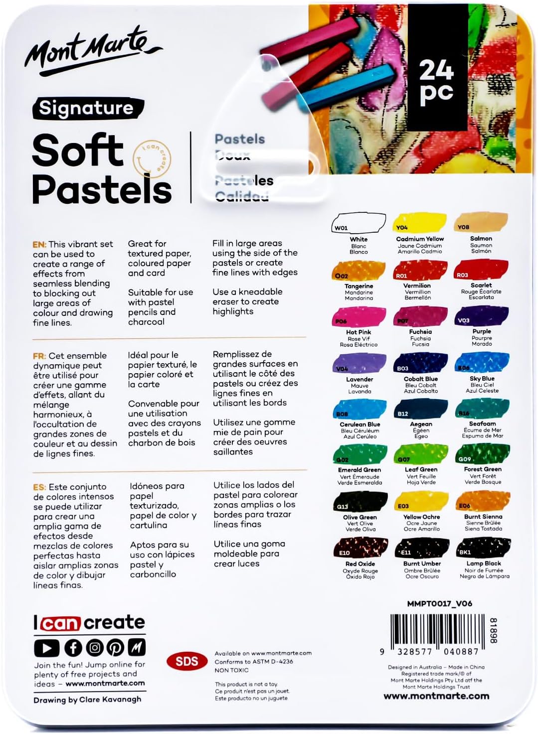 24pc Soft Pastels in Tin Box - Mont Marte