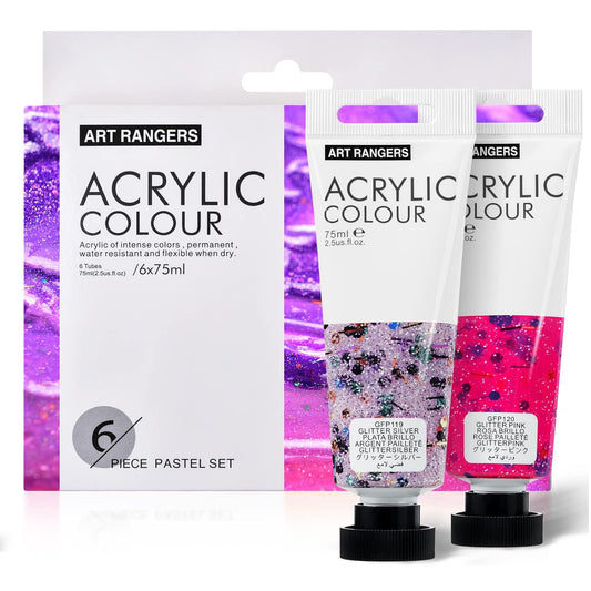6 Tubes Acrylic Glitter Colors Set 75 ml - Art rangers