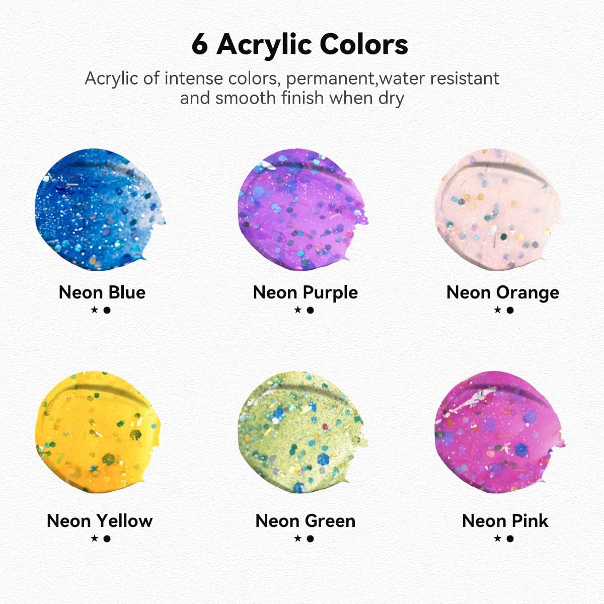 6 Tubes Acrylic Glitter Colors Set 75 ml - Art rangers