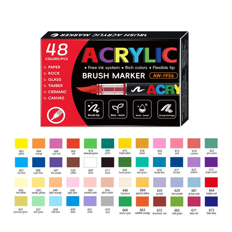 48pcs Liquid Acrylic brush pen