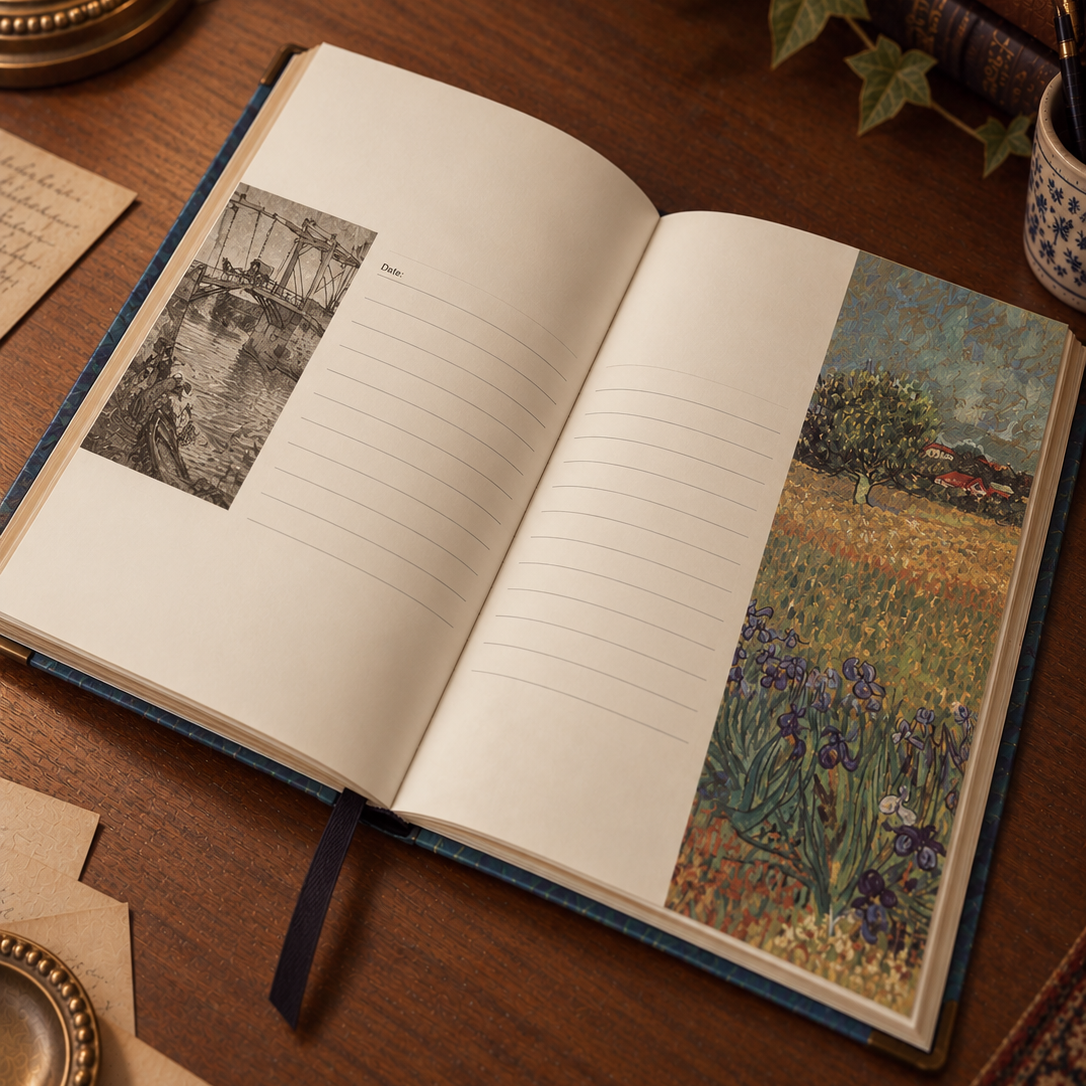 B5 Journaling Notebook Hard Cover - Cafe Terrace at Night