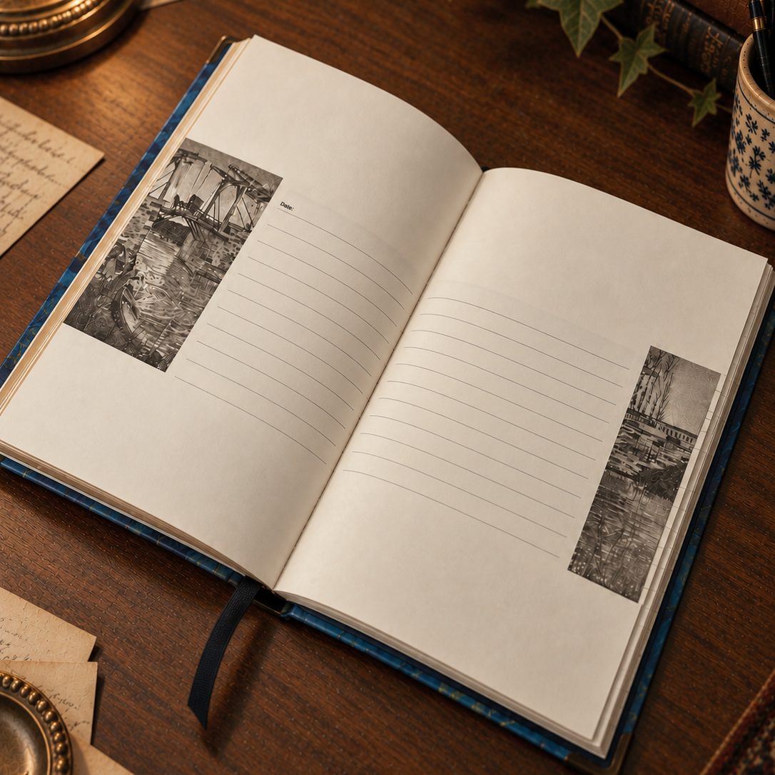 B5 Journaling Notebook Hard Cover - Cafe Terrace at Night
