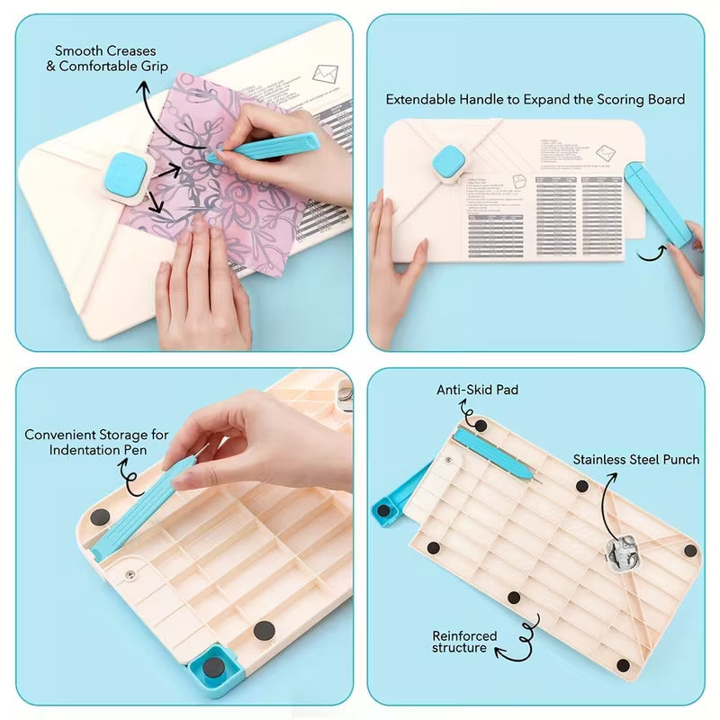 3-in-1 Plastic Craft Punch Board for DIY Envelopes, Gift Boxes & Bows