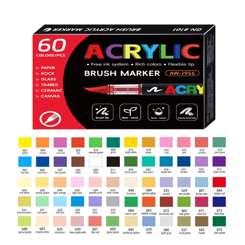 60pcs Liquid Acrylic brush pen