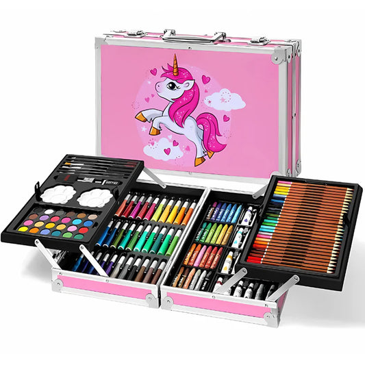 145 PCS All-in-One Art Coloring Box Set for Kids - Pink