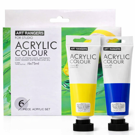 6 Tubes Acrylic Basic Colors Set 75 ml - Art rangers