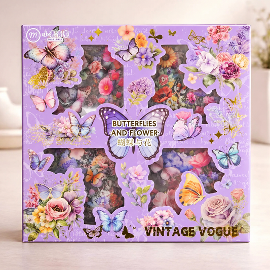 100pcs Cartelas PET Vintage Stickers - Flowers
