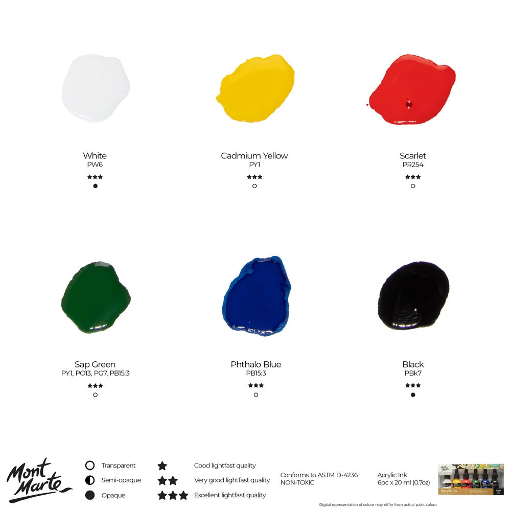 6pc Acrylic Ink Premium - 20ml