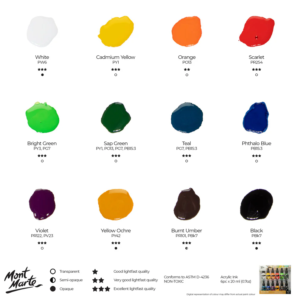12pc Acrylic Ink Premium - 20m