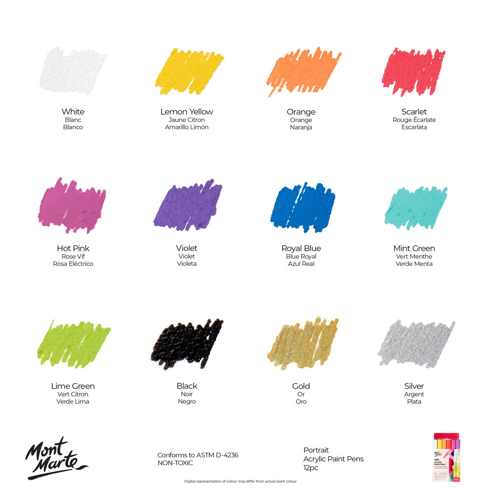 12pc Acrylic Paint Pens Broad - Mont Marte