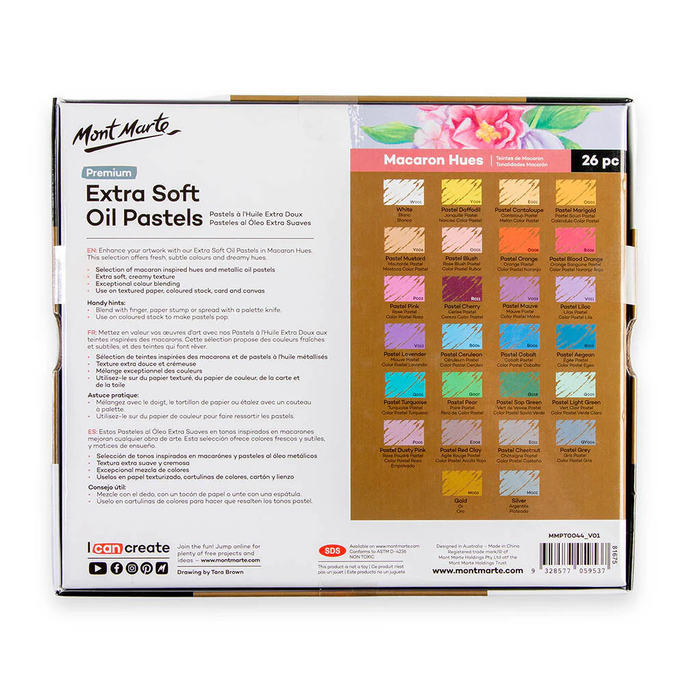26pc Extra Soft Oil Pastels Macaroon Hues Premium - Mont Marte