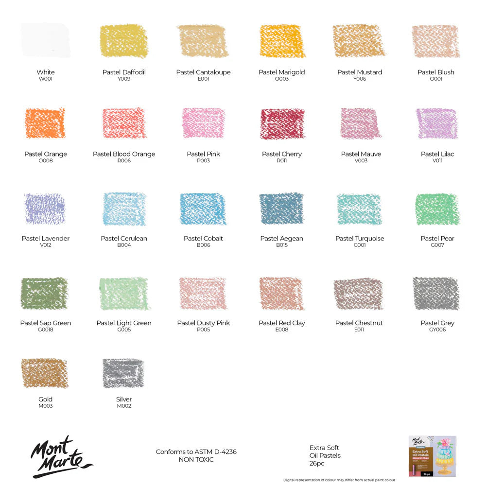 26pc Extra Soft Oil Pastels Macaroon Hues Premium - Mont Marte