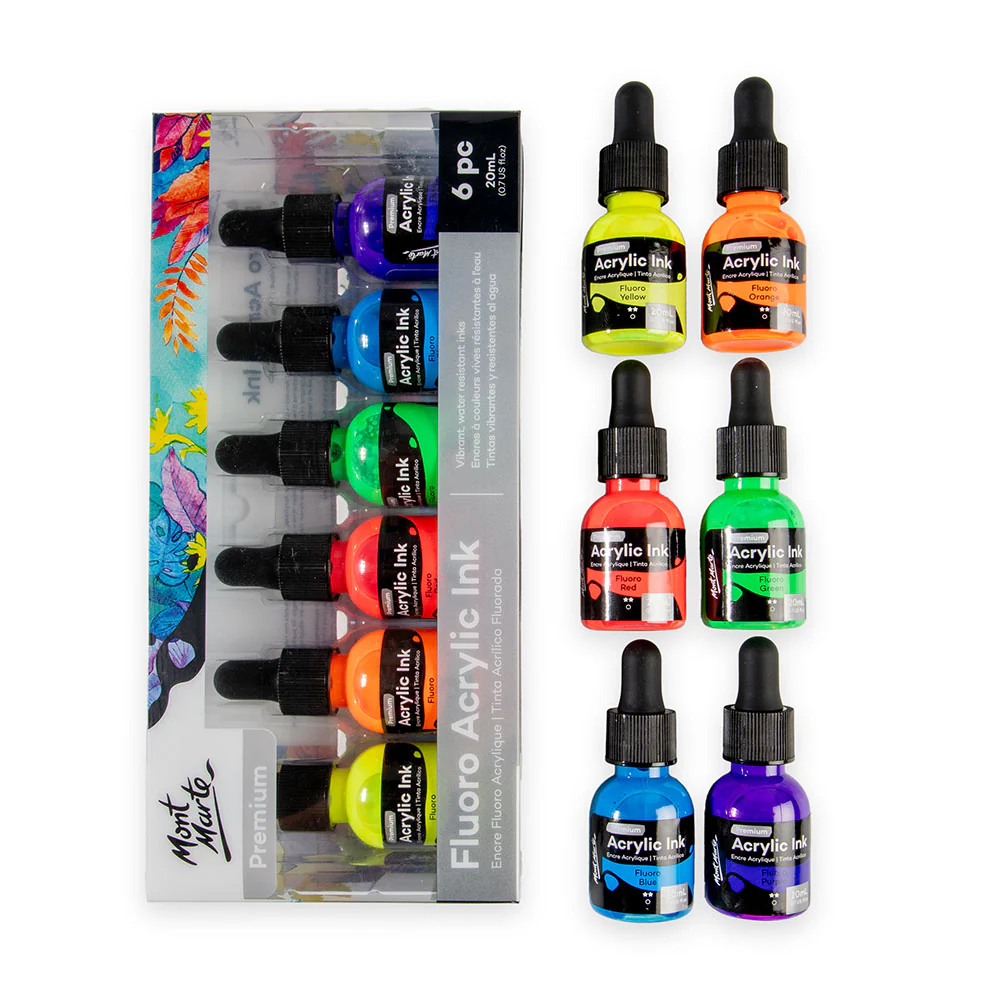 6pc Neon Acrylic Ink Premium - 20ml