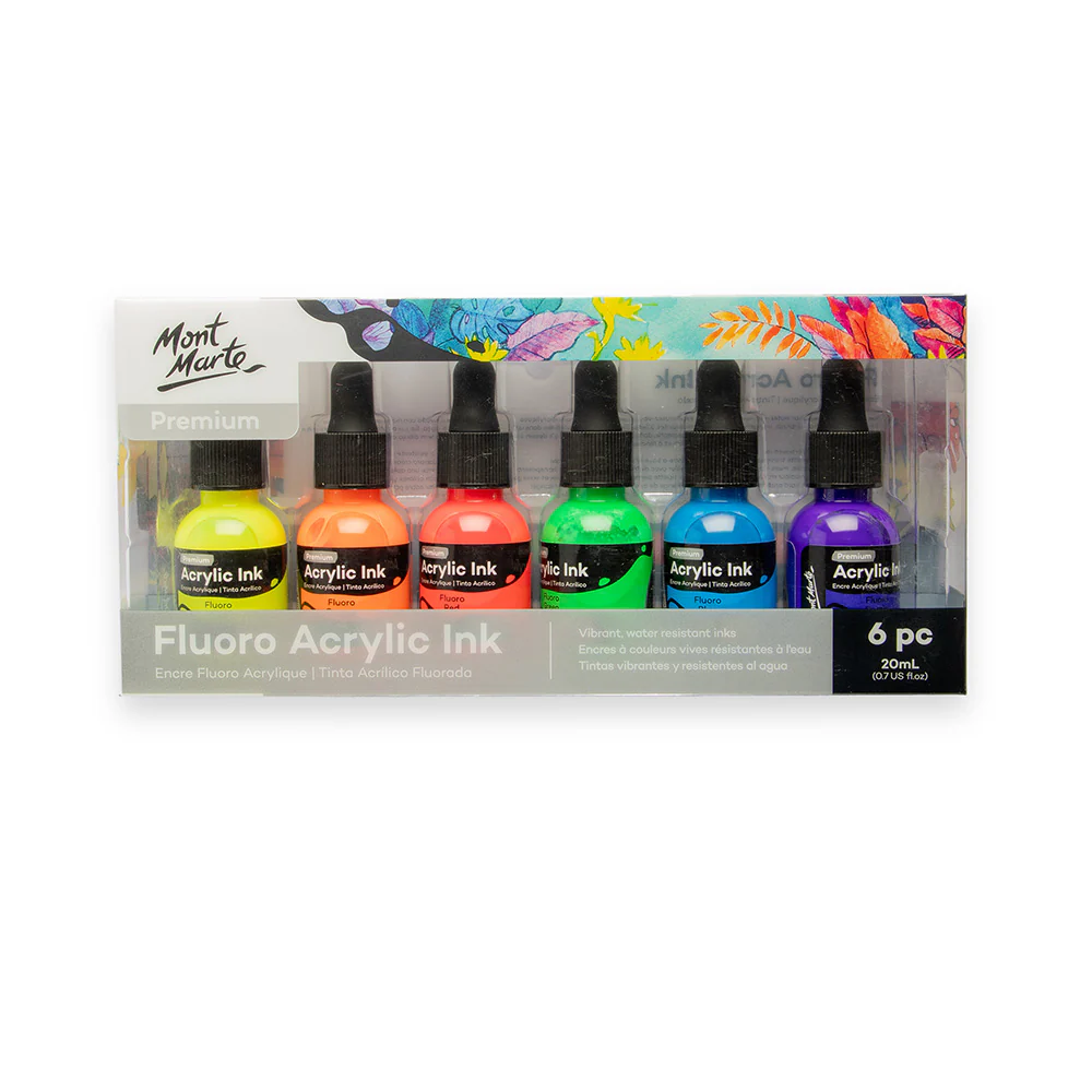 6pc Neon Acrylic Ink Premium - 20ml