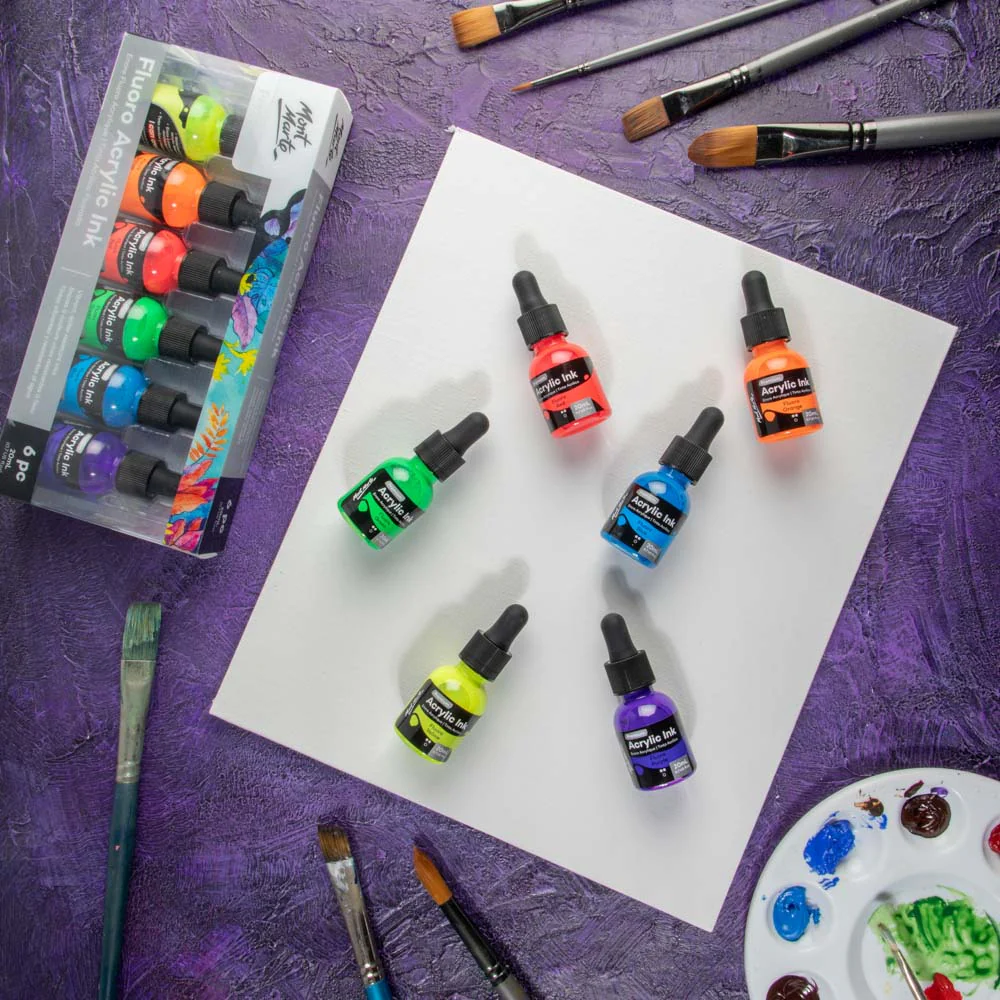 6pc Neon Acrylic Ink Premium - 20ml