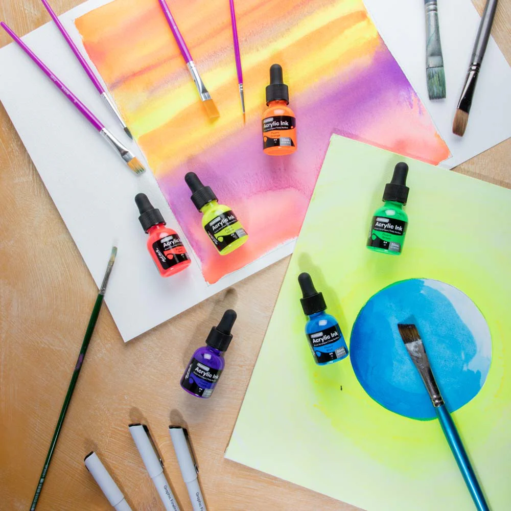 6pc Neon Acrylic Ink Premium - 20ml