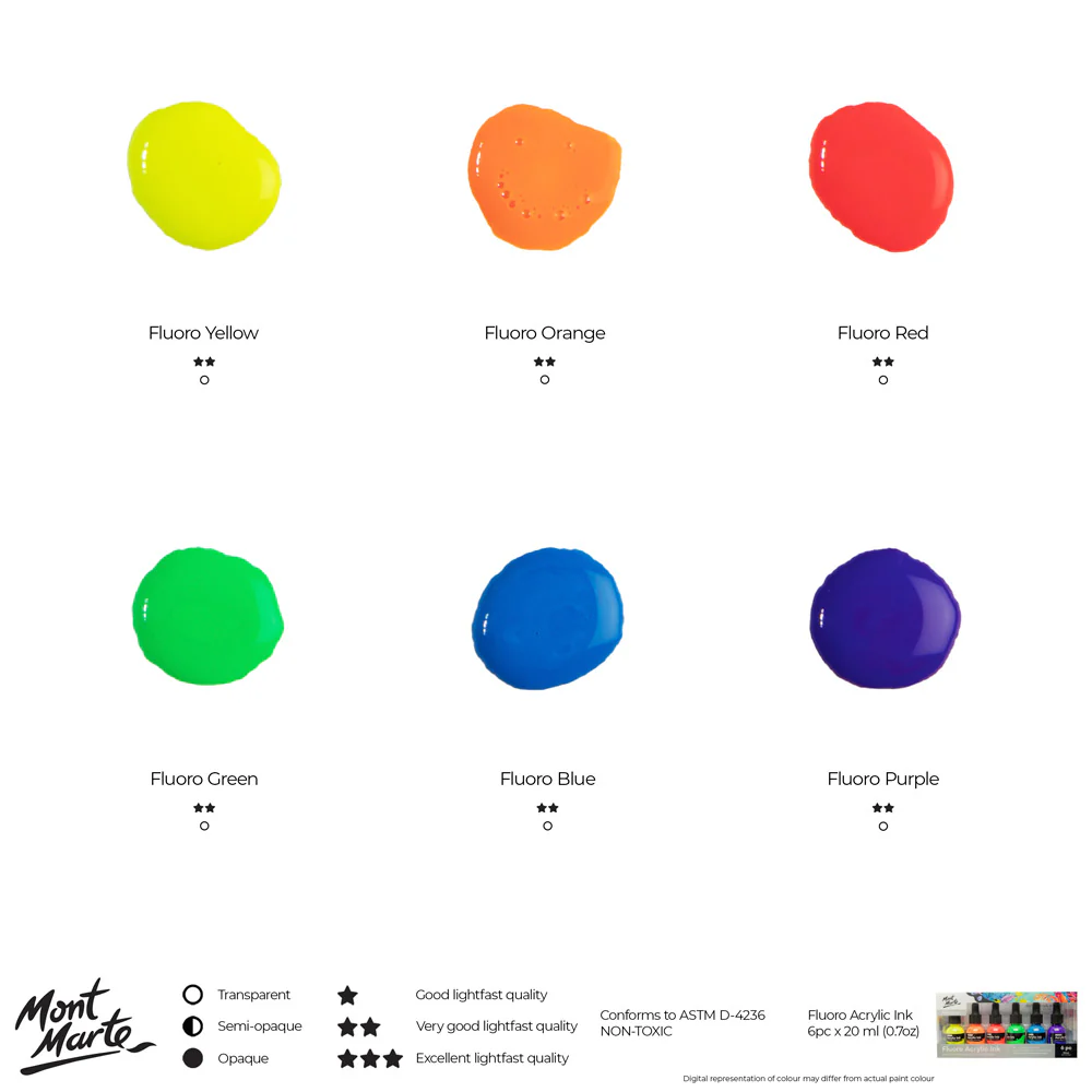 6pc Neon Acrylic Ink Premium - 20ml
