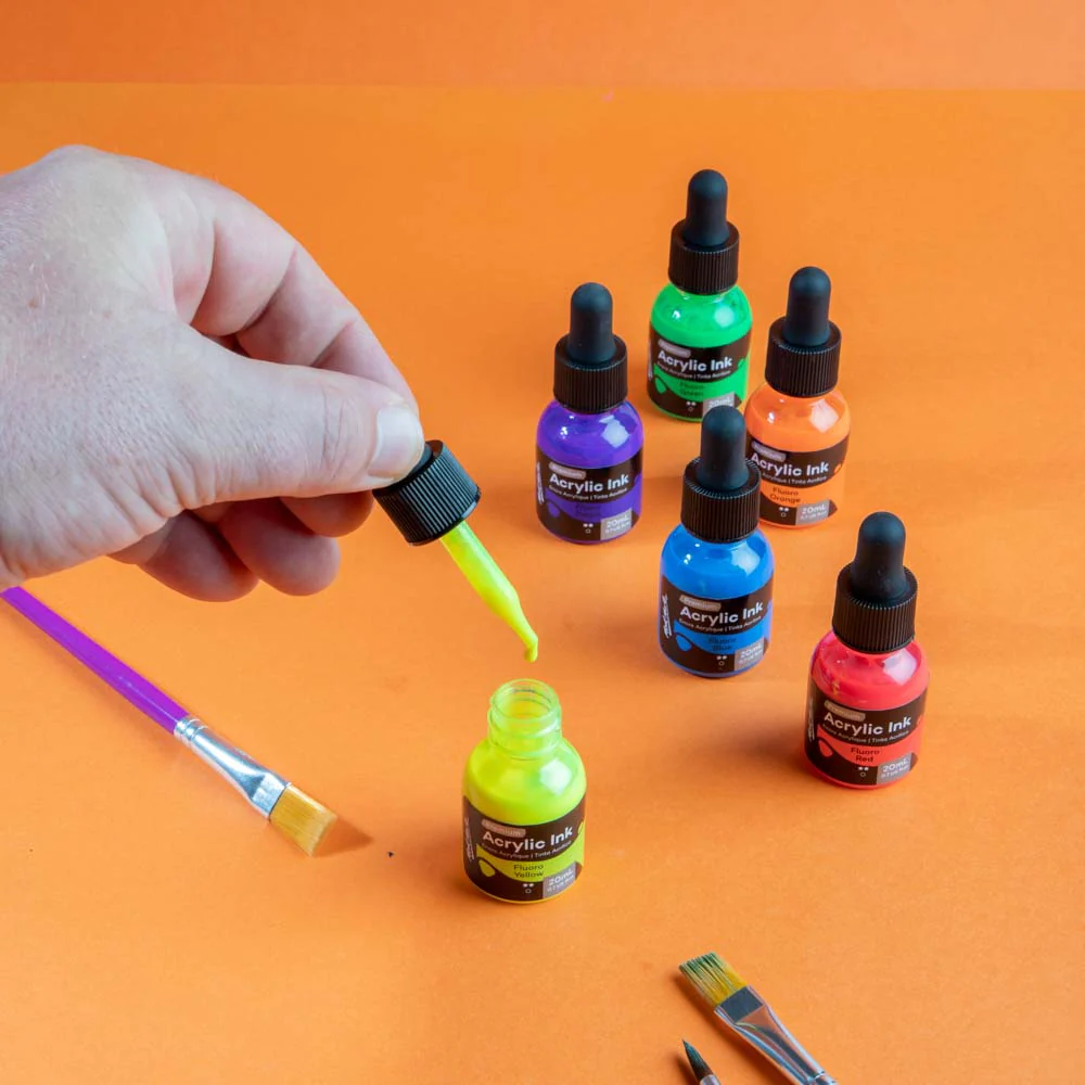 6pc Neon Acrylic Ink Premium - 20ml